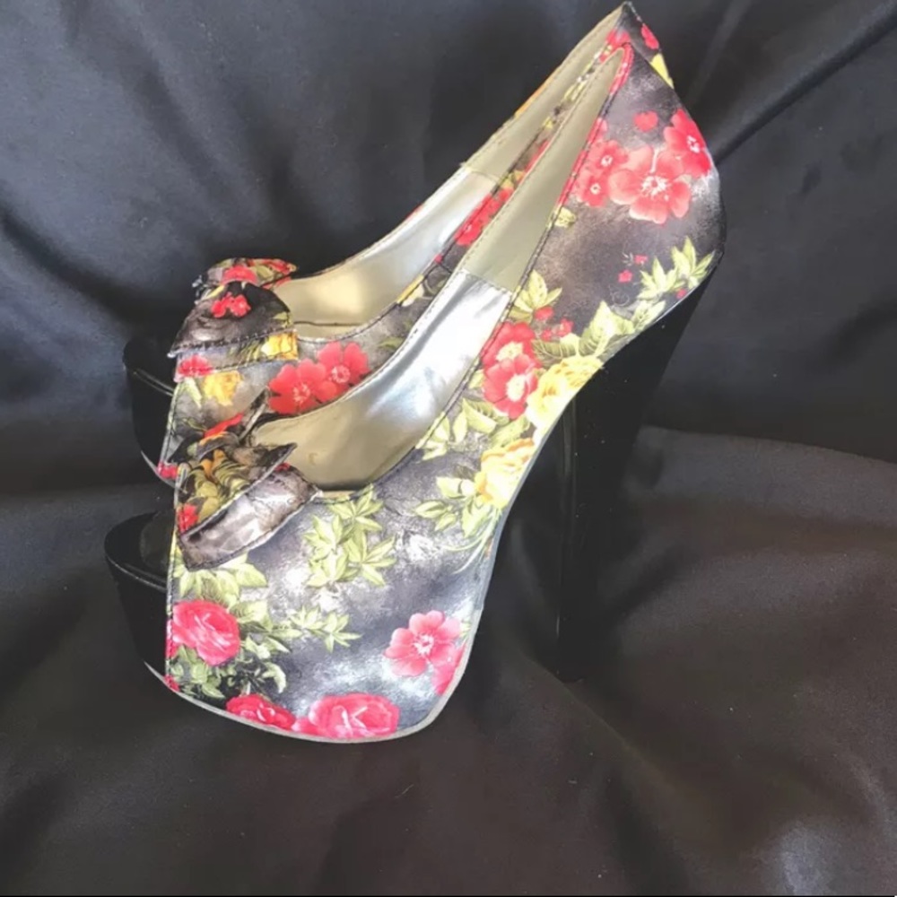 DBDK Womens Floral Peep Toe Platform Heels Size 7